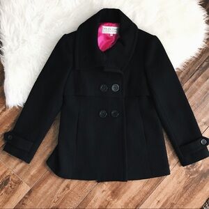 Trina Turk Black Pea Coat with Pink Lining